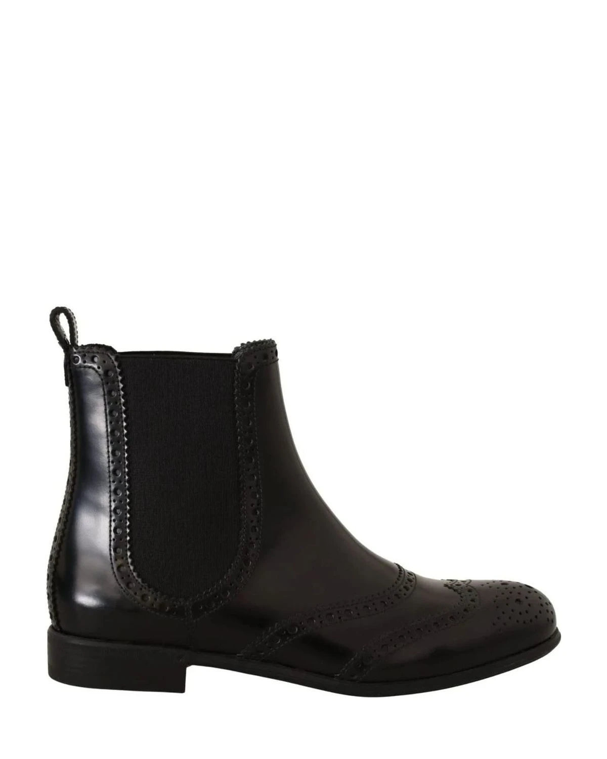 Dolce & Gabbana Black Leather Ankle High Flat Boots Boots