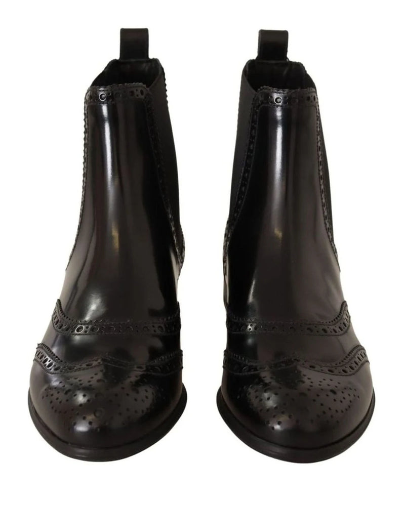 Dolce & Gabbana Black Leather Ankle High Flat Boots Boots