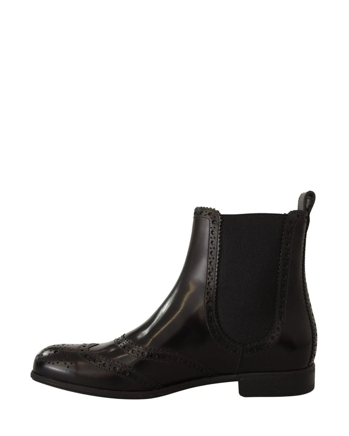 Dolce & Gabbana Black Leather Ankle High Flat Boots Boots