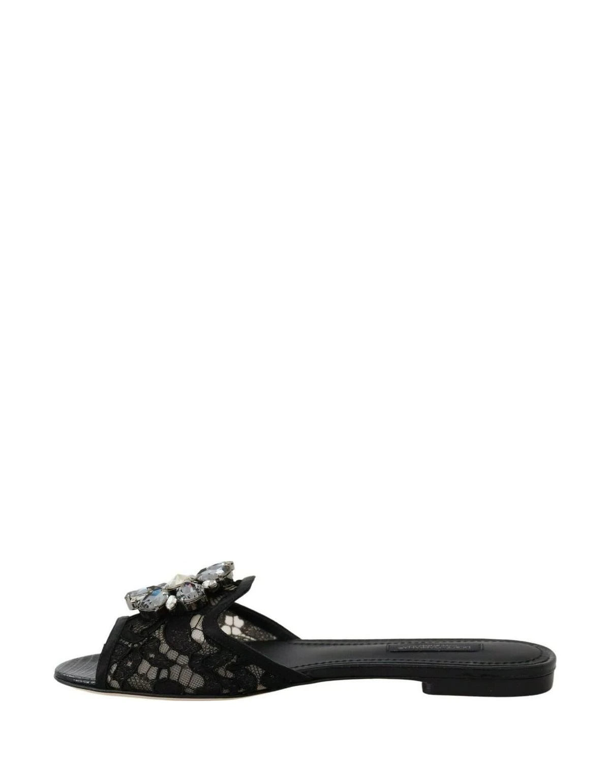 Dolce & Gabbana Black Lace Taormina Slides Crystals Flats Shoes Flats