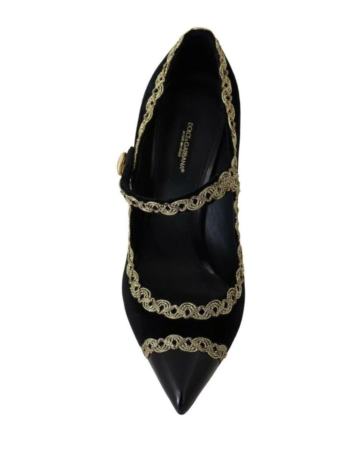 Dolce & Gabbana Black Velvet Embellished Mary Jane Pumps Shoes Heels