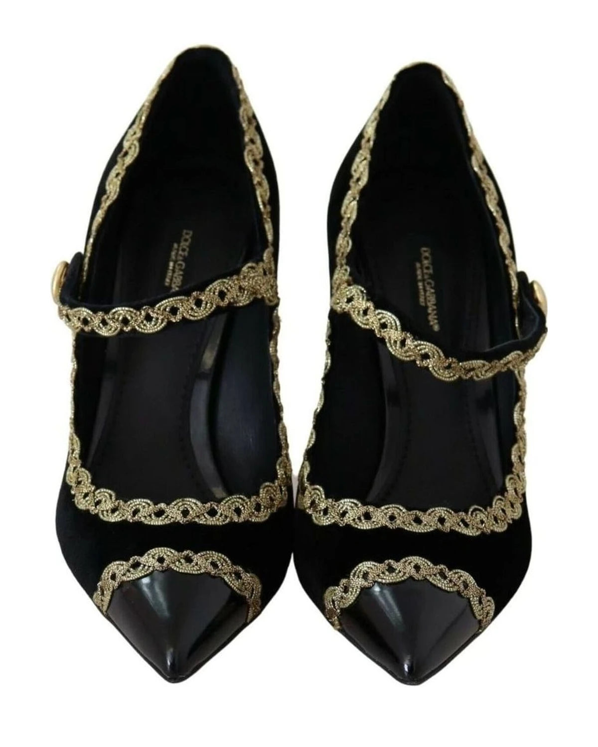 Dolce & Gabbana Black Velvet Embellished Mary Jane Pumps Shoes Heels