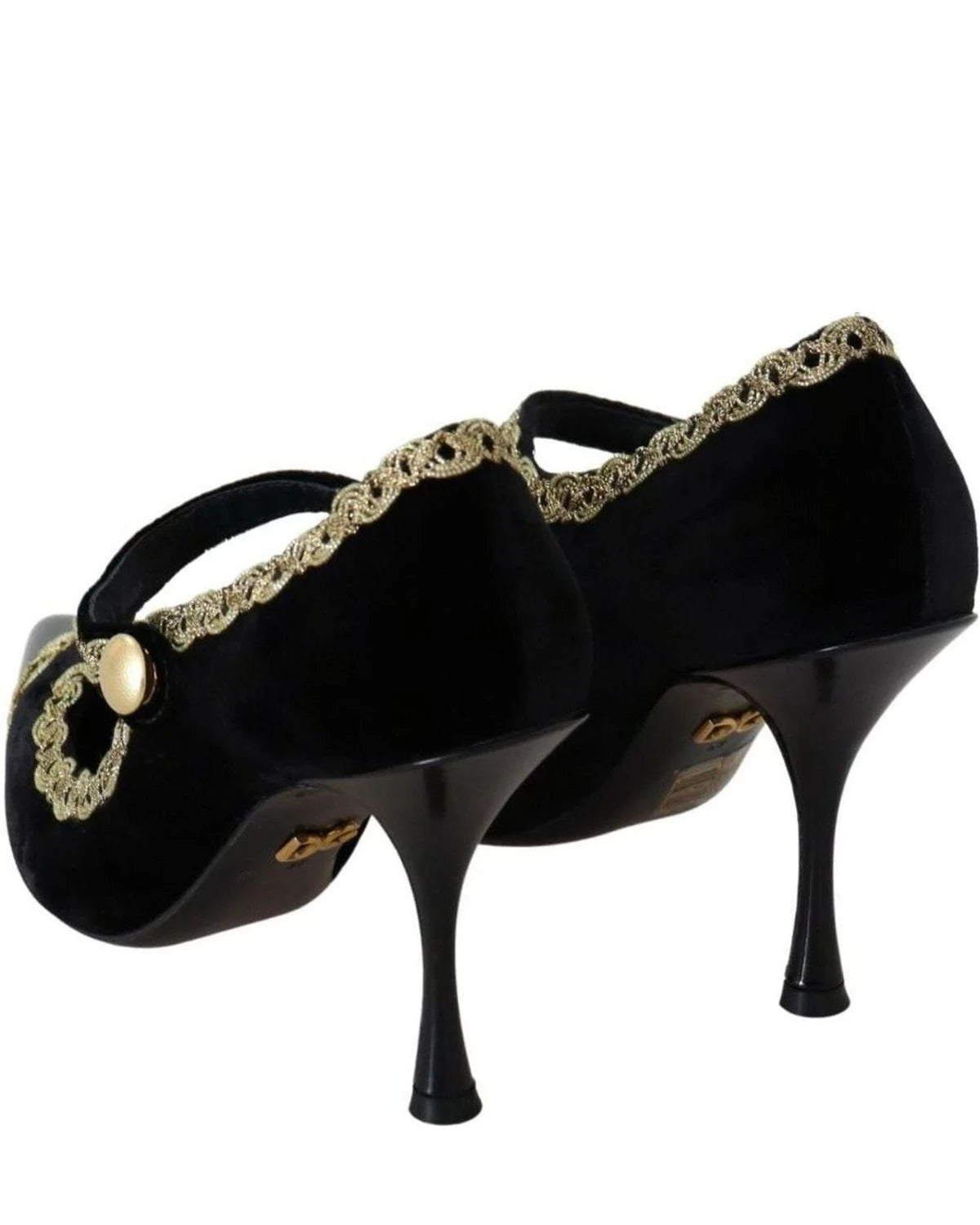 Dolce & Gabbana Black Velvet Embellished Mary Jane Pumps Shoes Heels