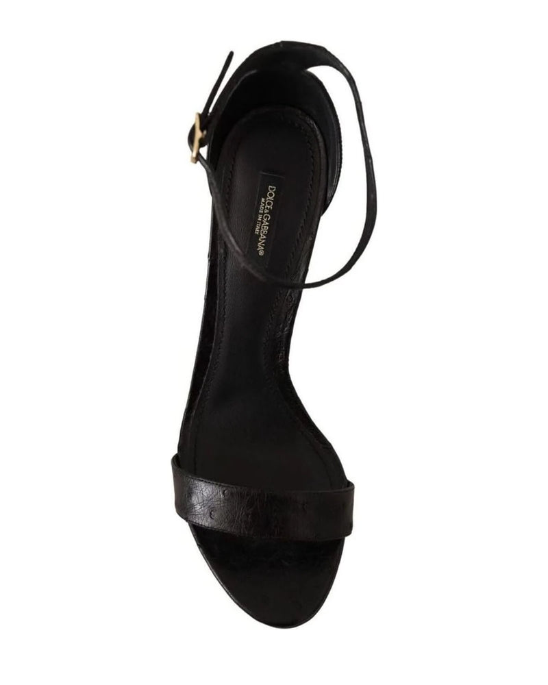 Dolce & Gabbana Black Ostrich Ankle Strap Heels Sandals Shoes Heels