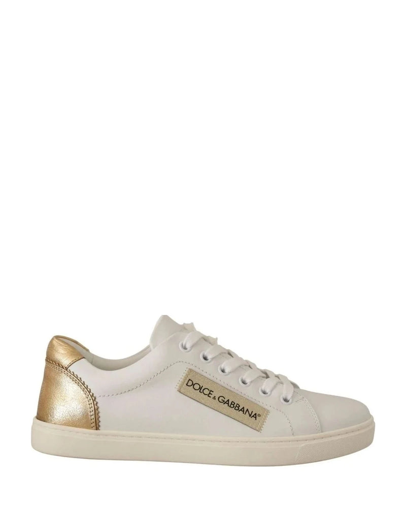 Dolce & Gabbana White Leather Gold Low Top Sneakers Sneakers