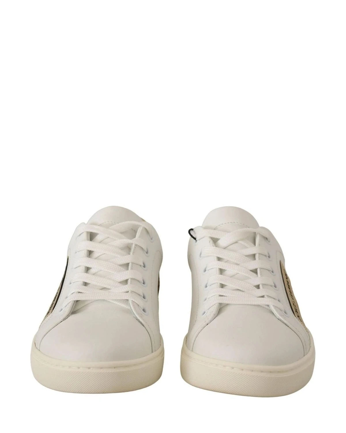 Dolce & Gabbana White Leather Gold Low Top Sneakers Sneakers