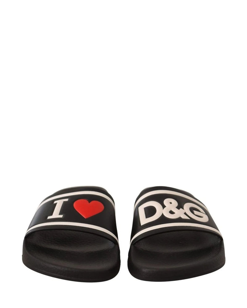 Dolce & Gabbana Black Leather Slides Sandals Sandals