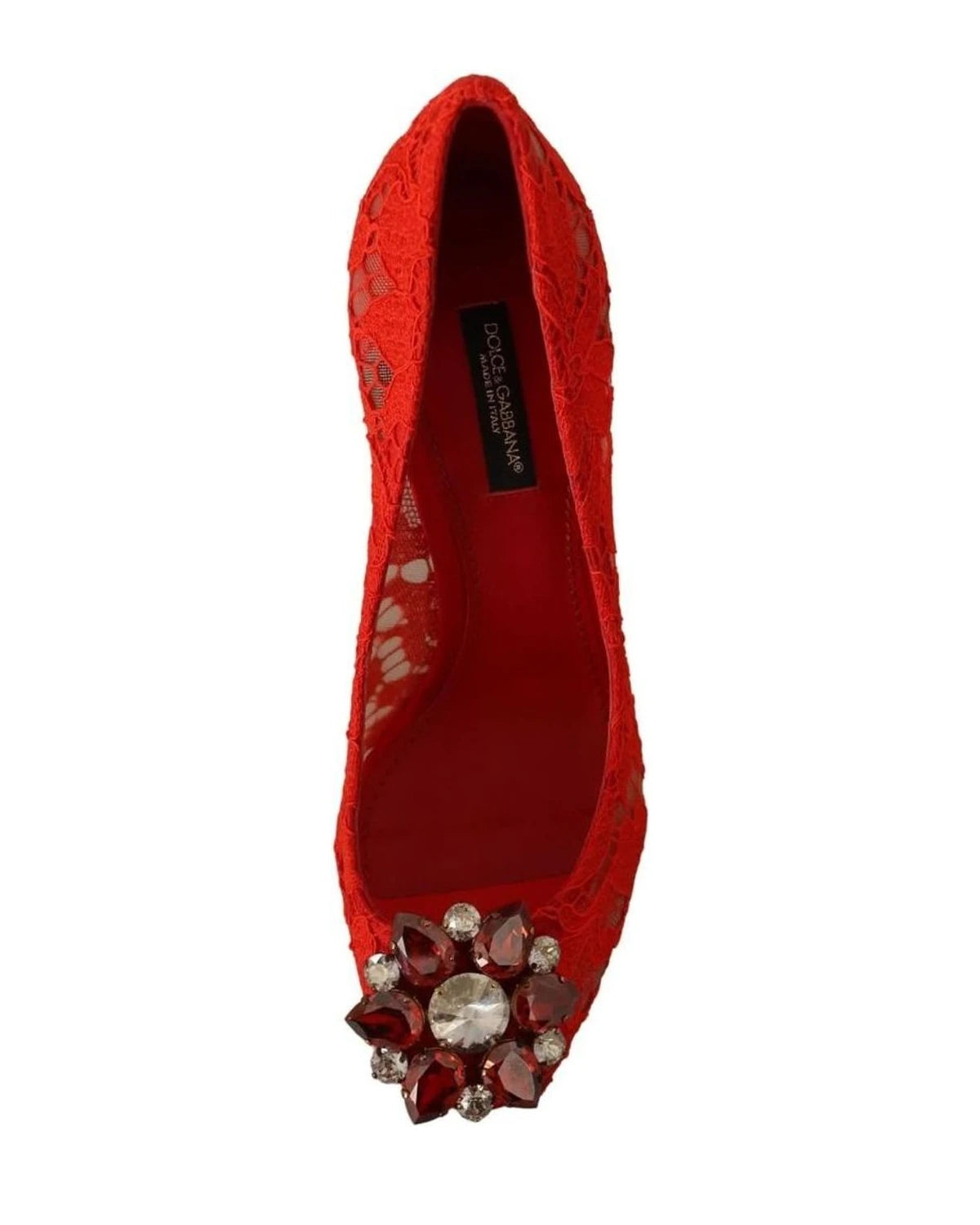 Dolce & Gabbana Red Lace Taormina Crystal Heels Pumps Heels