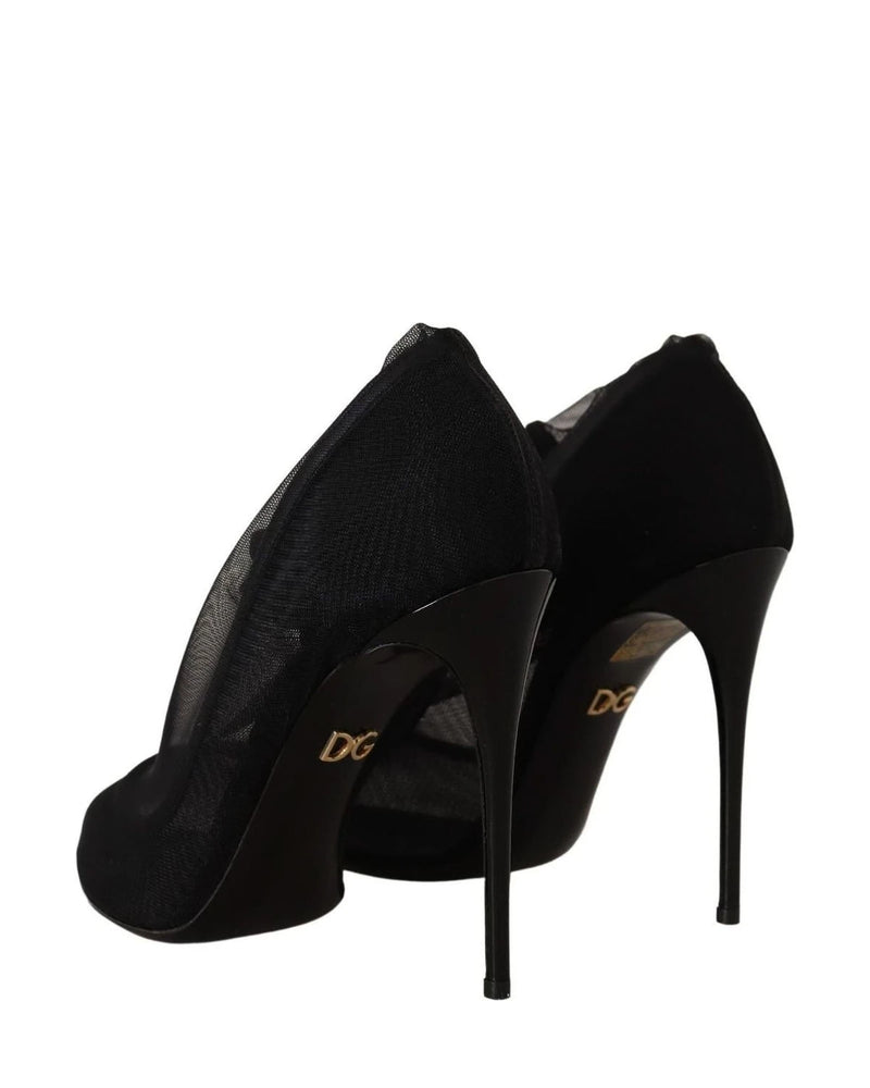Dolce & Gabbana Black Tulle Stretch Boots Pumps Shoes Heels