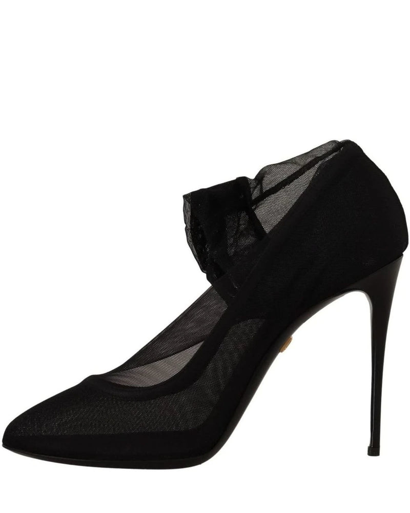 Dolce & Gabbana Black Tulle Stretch Boots Pumps Shoes Heels