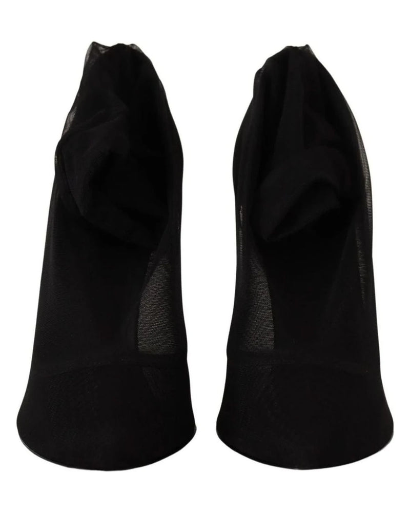 Dolce & Gabbana Black Tulle Stretch Boots Pumps Shoes Heels