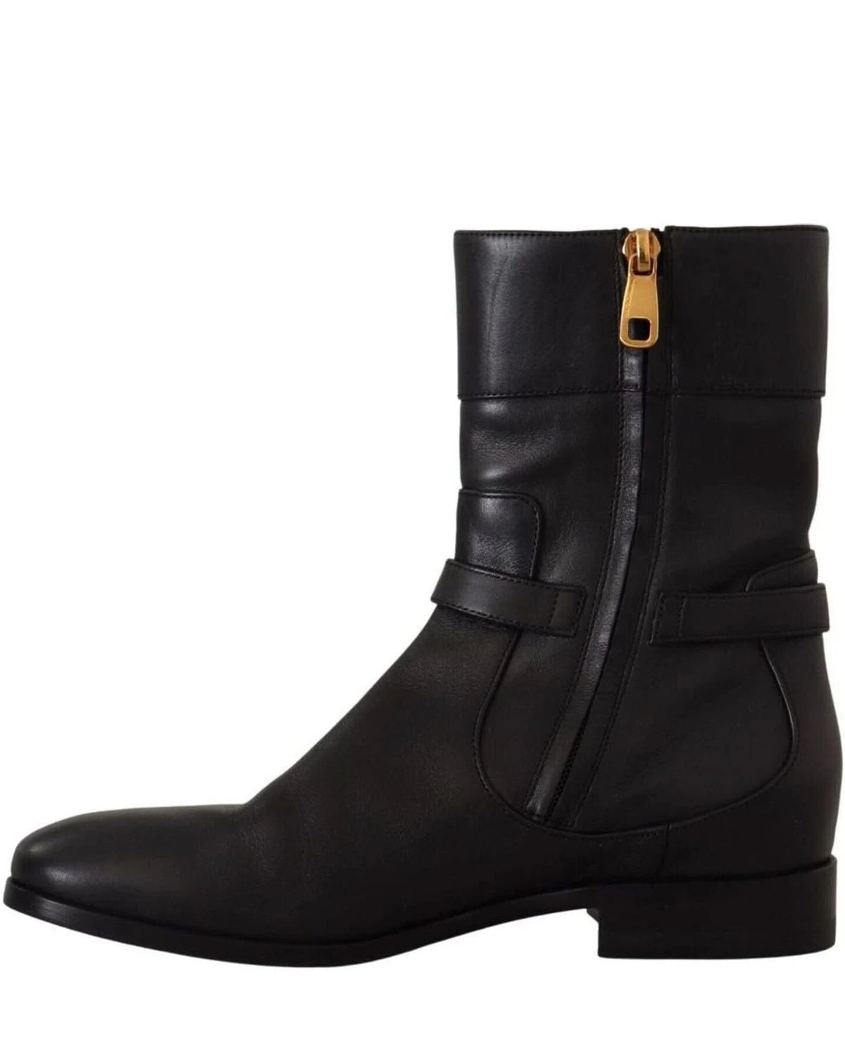 Dolce & Gabbana Black Leather Flats Logo Short Boots Boots