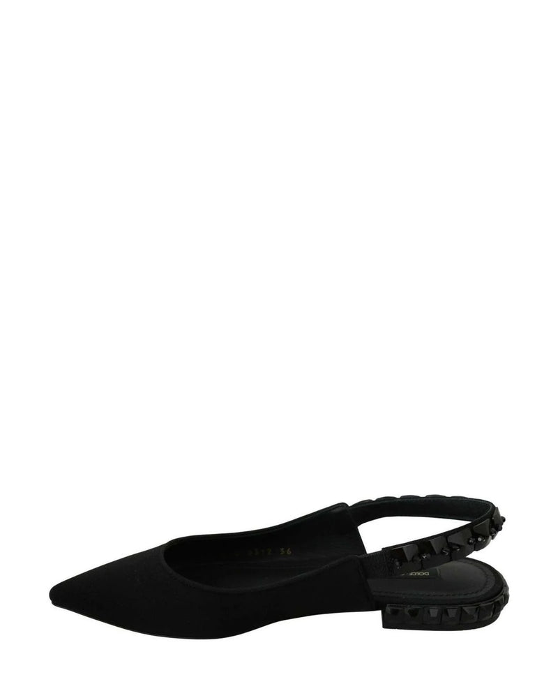 Dolce & Gabbana Black Flats Slingback Charmeuse Shoes Flats