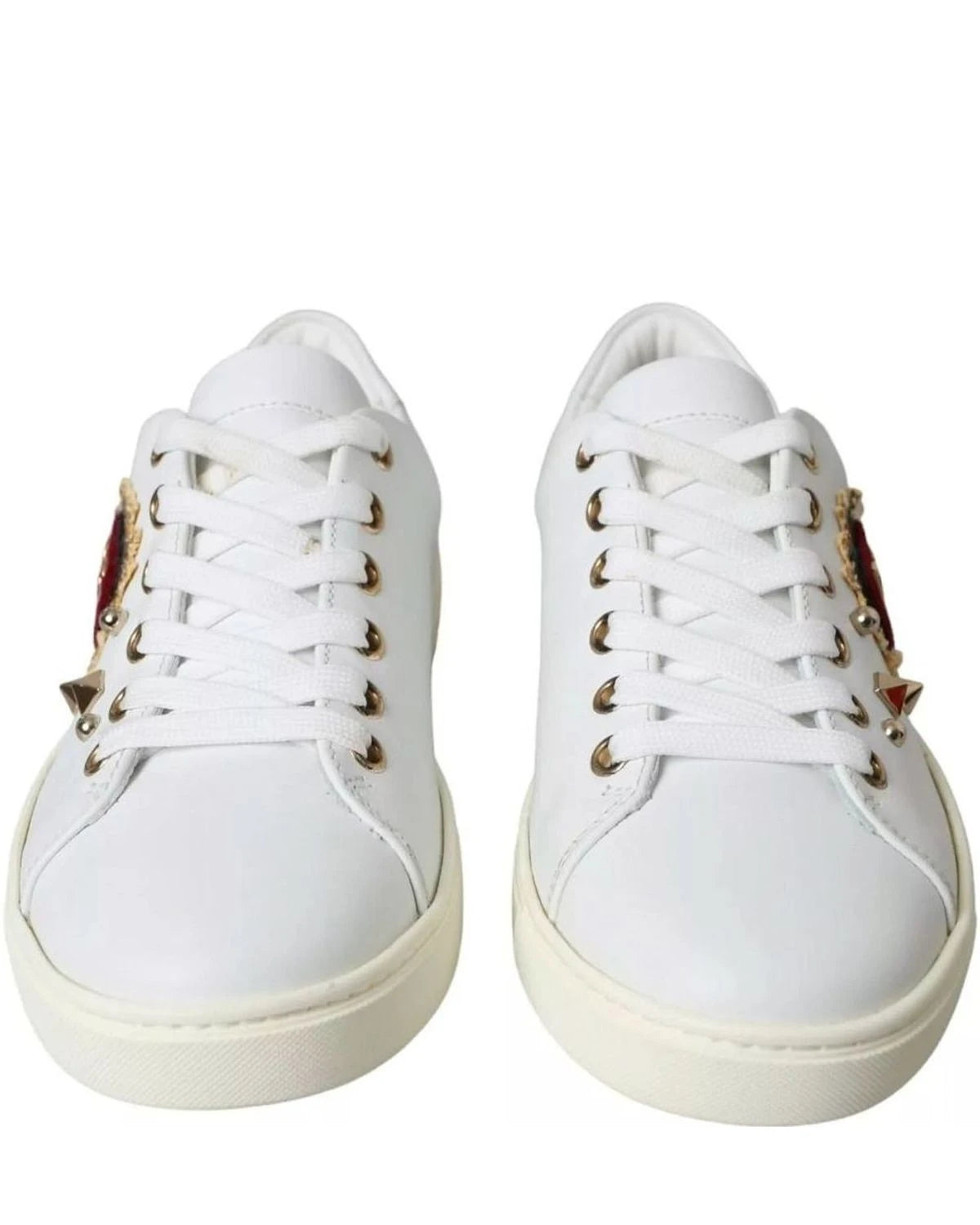 Dolce & Gabbana White Leather Gold Red Heart Sneakers Shoes Sneakers