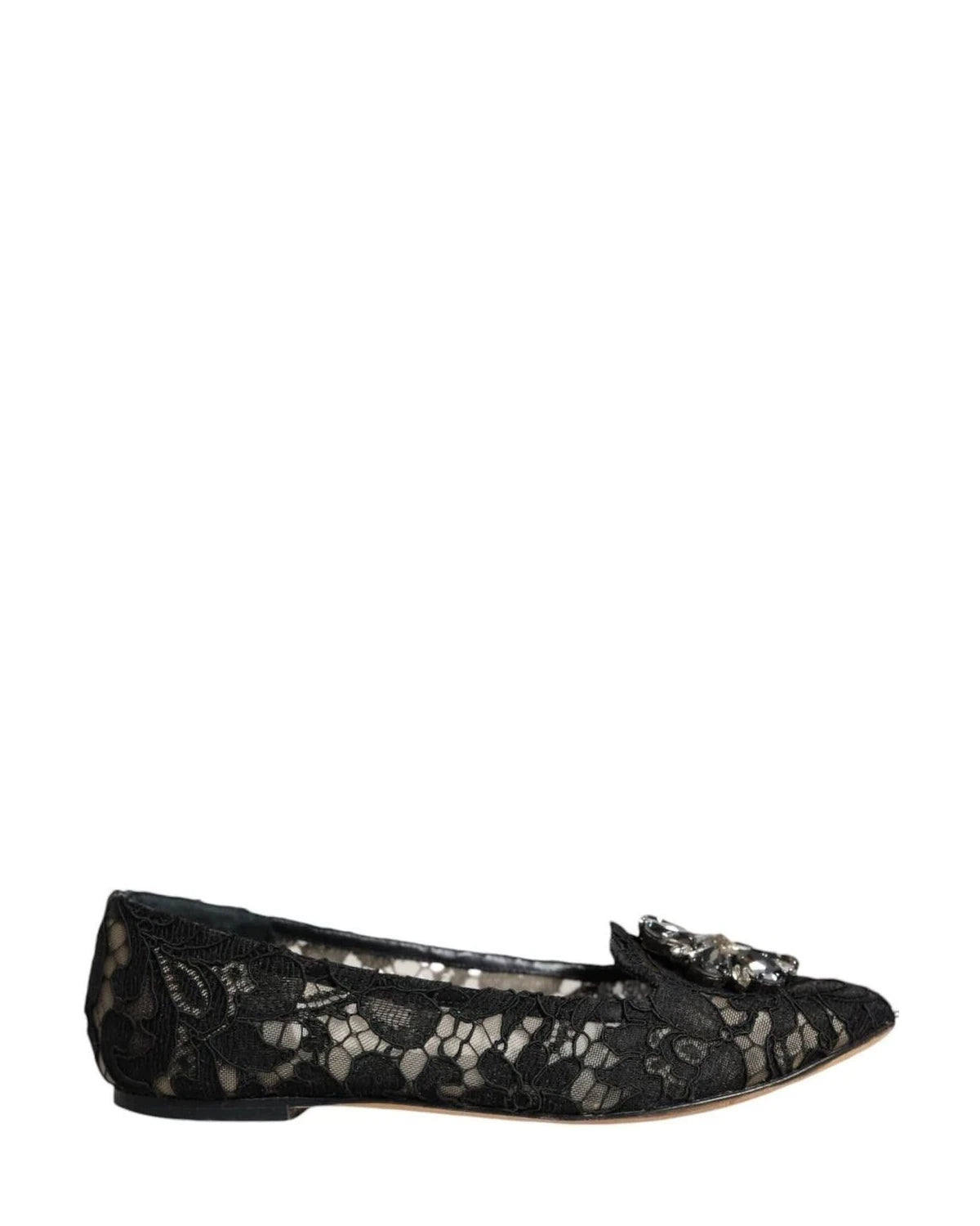 Dolce & Gabbana Black Lace Crystal Ballet Flats Loafer Shoes Flats