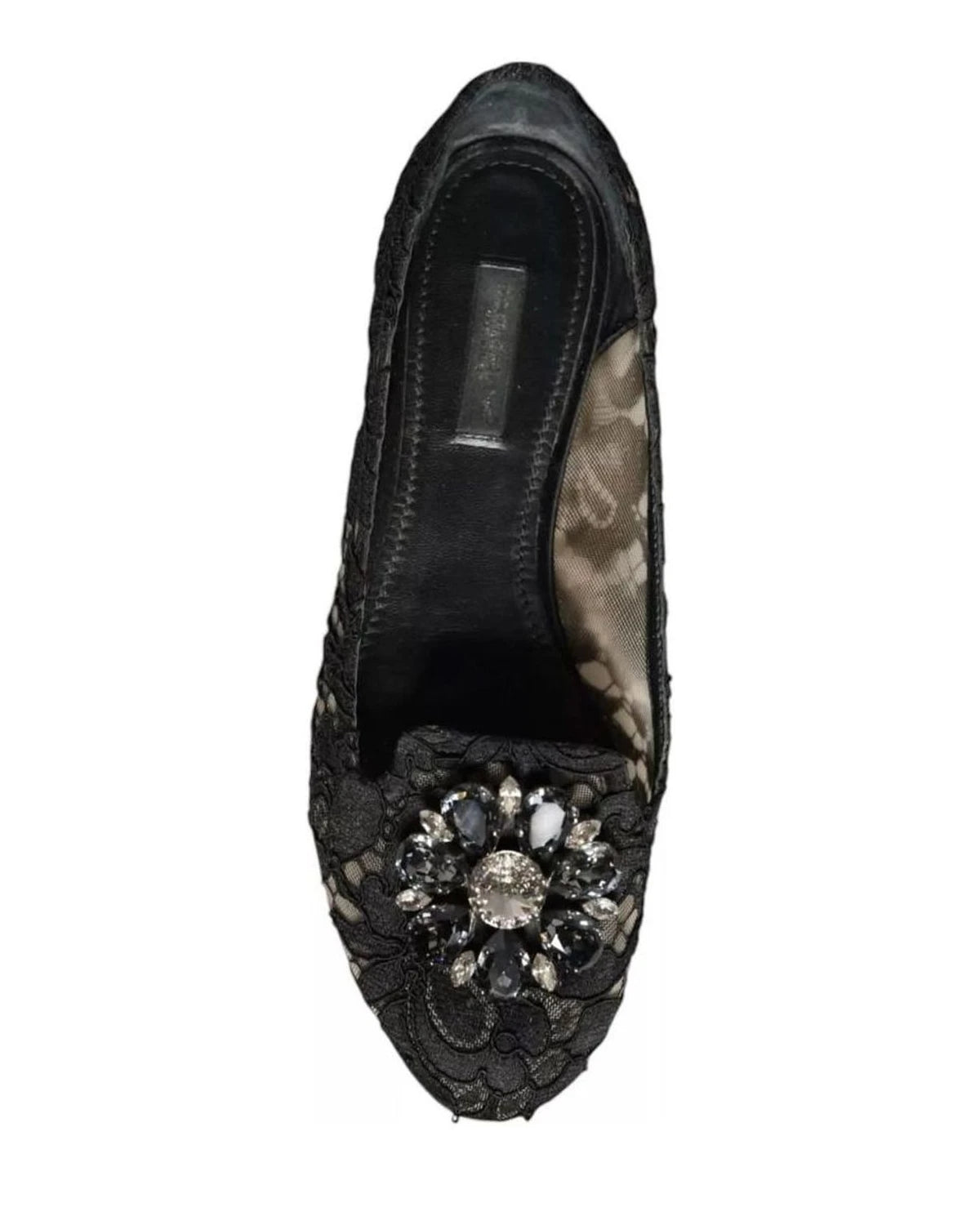 Dolce & Gabbana Black Lace Crystal Ballet Flats Loafer Shoes Flats