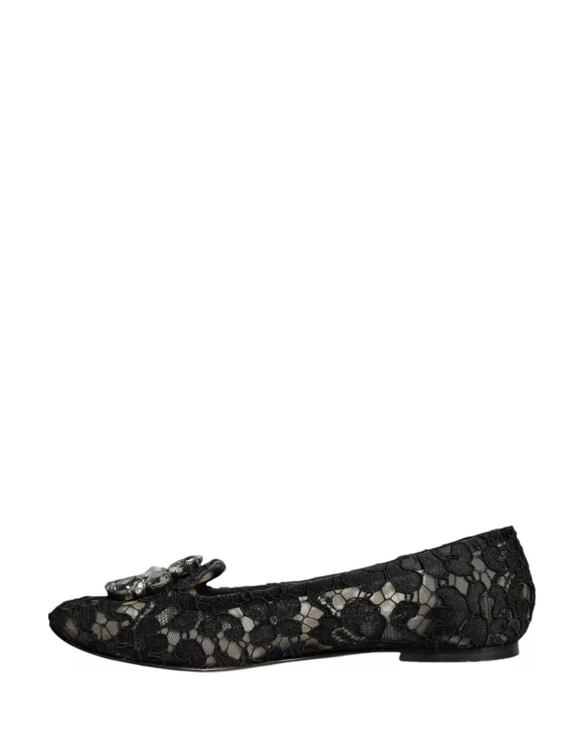 Dolce & Gabbana Black Lace Crystal Ballet Flats Loafer Shoes Flats