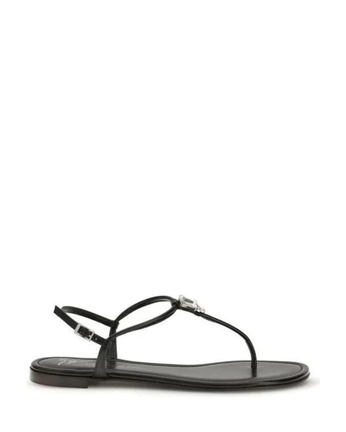 Giuseppe Zanotti Black Calf Leather Bos Taurus Flat Sandals Sandals