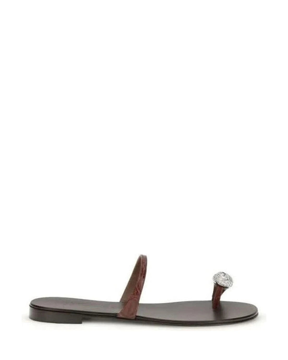 Giuseppe Zanotti Brown Calf Leather Bos Taurus Flat Sandals Flats