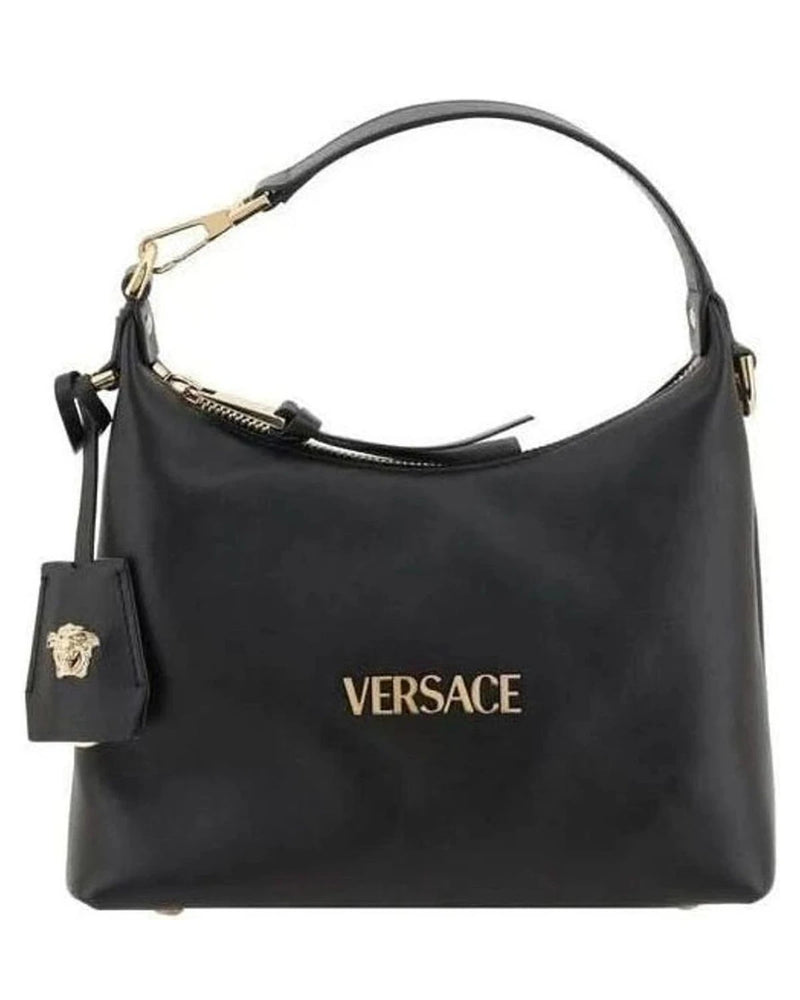 Versace Black Calf Leather Bos Taurus Handbag Hobo Bags