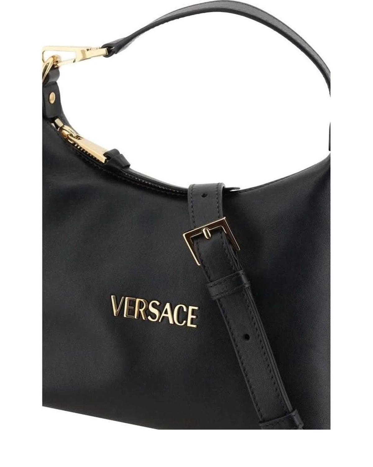 Versace Black Calf Leather Bos Taurus Handbag Hobo Bags
