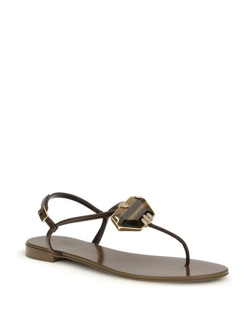 Giuseppe Zanotti Brown Stainless Steel Flat Sandals Sandals