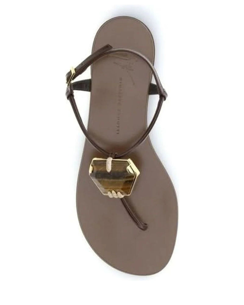 Giuseppe Zanotti Brown Stainless Steel Flat Sandals Sandals