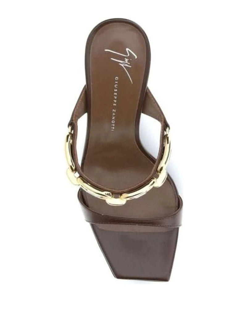 Giuseppe Zanotti Brown Calf Leather Bos Taurus Sandals Heels