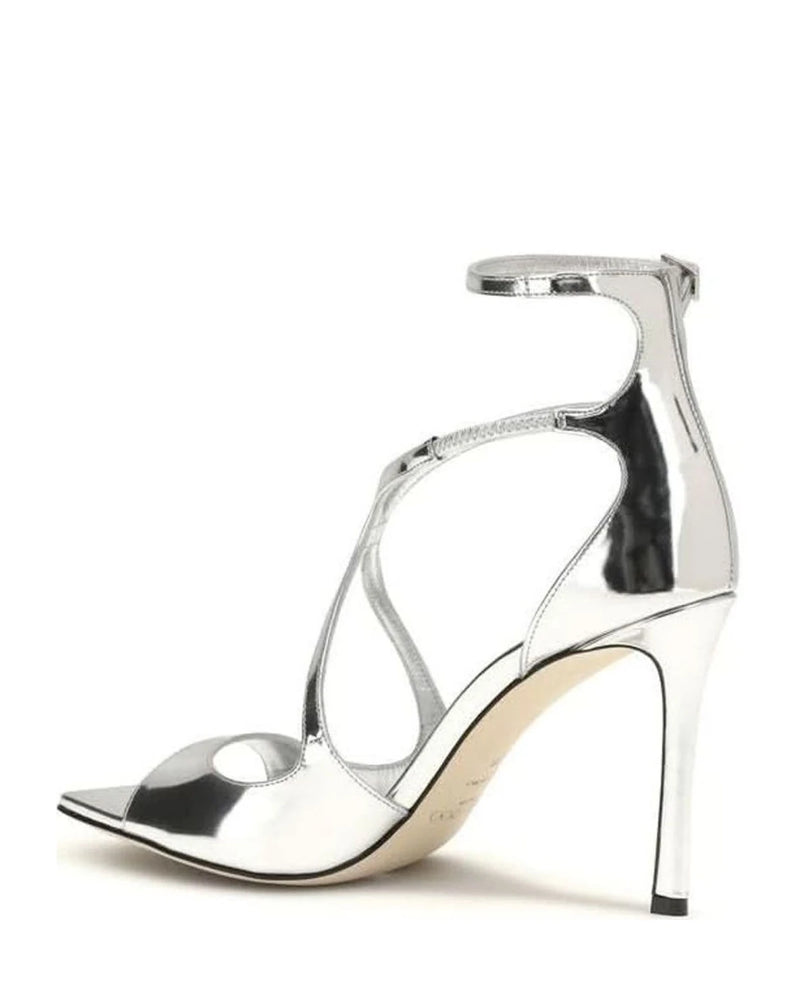 Jimmy Choo Silver Calf Leather Bos Taurus Stiletto Heel Sandals 