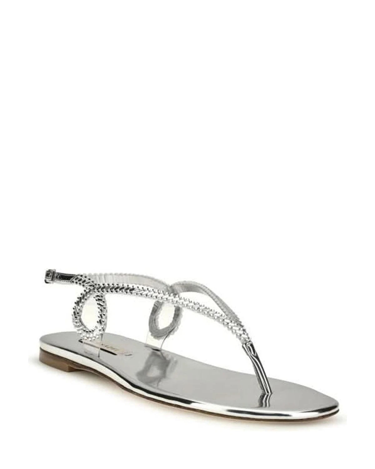 Casadei Silver Calf Leather Bos Taurus Flat Sandals 