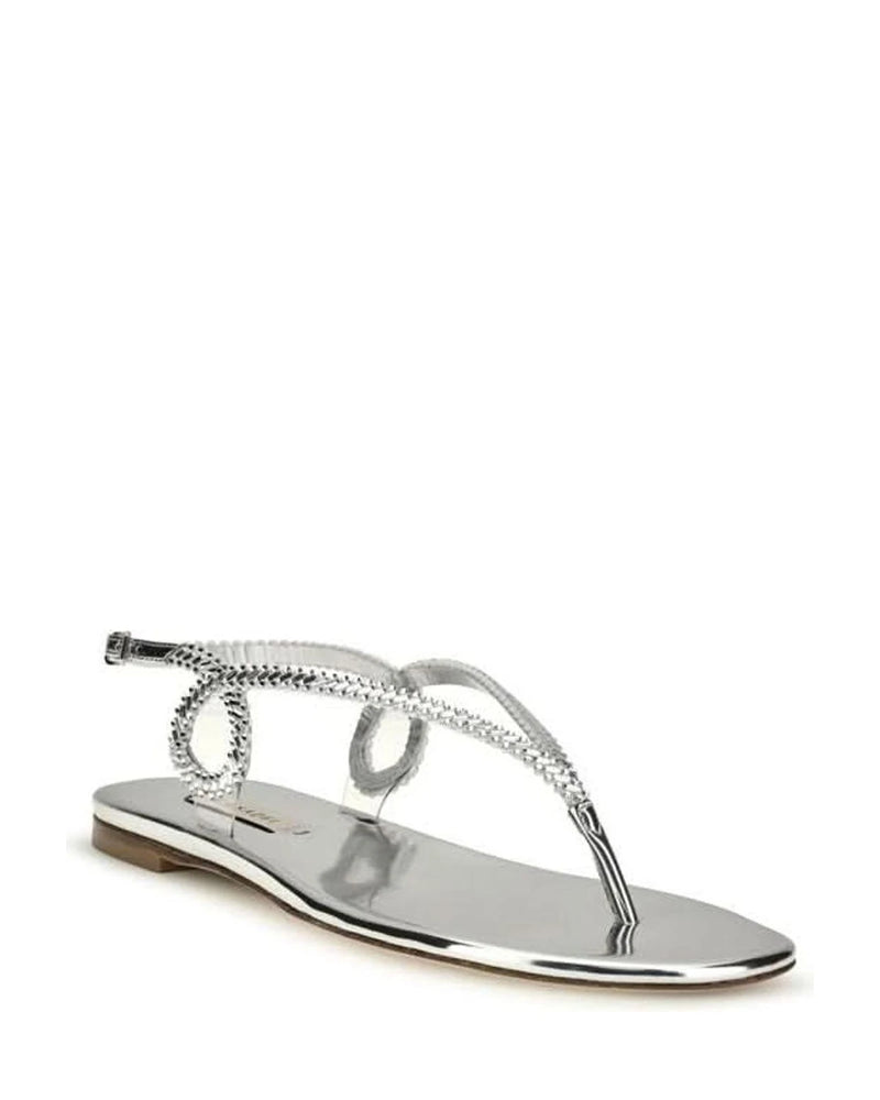 Casadei Silver Calf Leather Bos Taurus Flat Sandals 