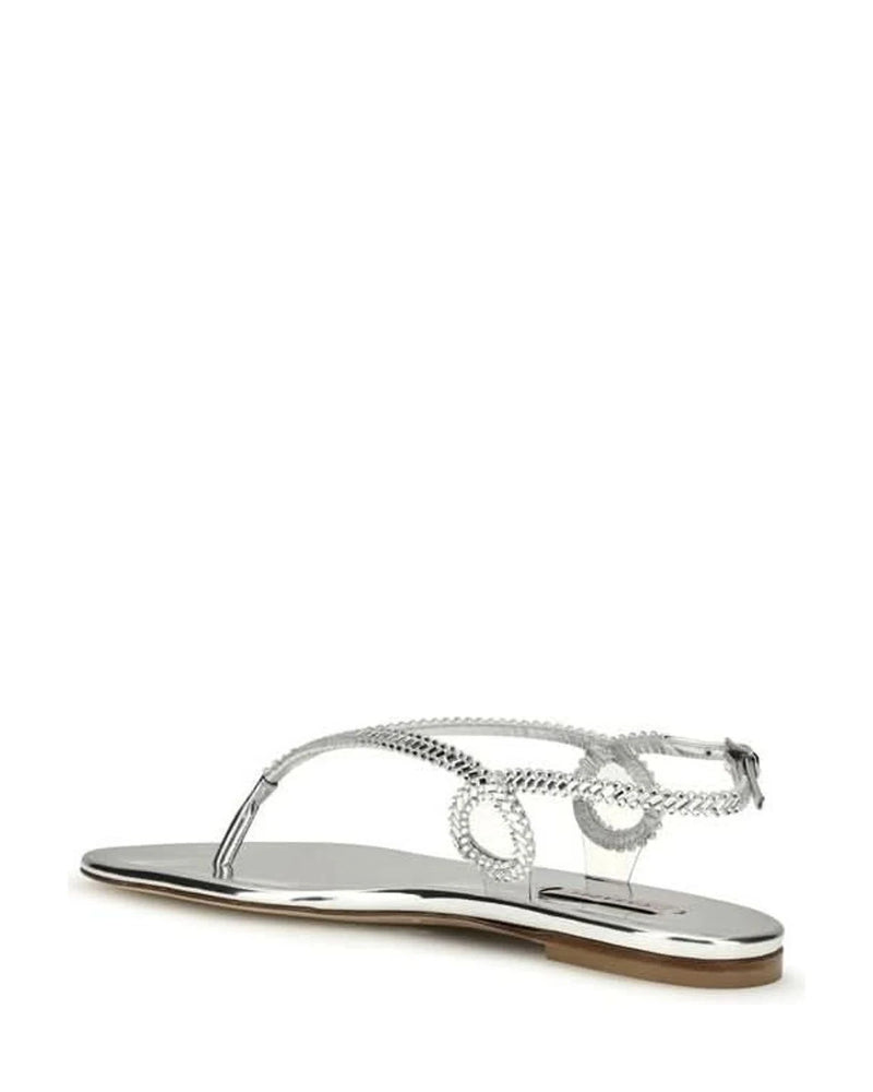 Casadei Silver Calf Leather Bos Taurus Flat Sandals 