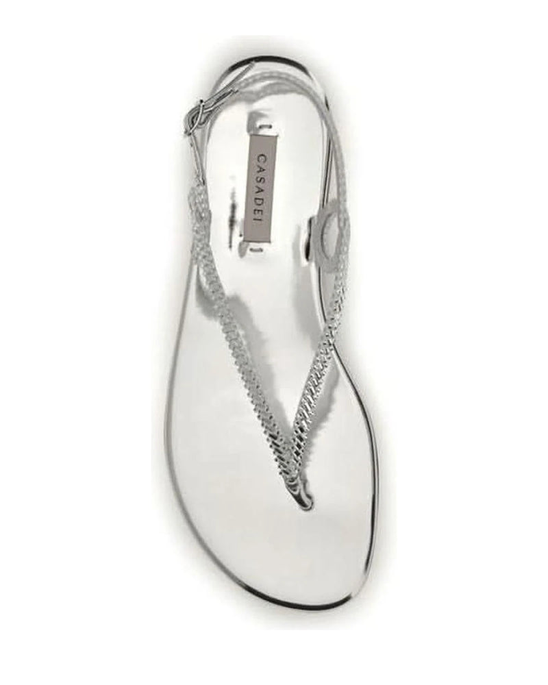 Casadei Silver Calf Leather Bos Taurus Flat Sandals 