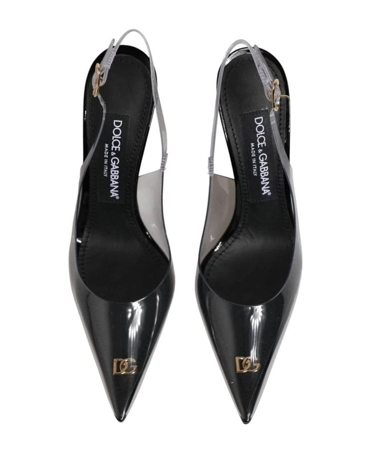 Dolce & Gabbana Black Leather Clear Pvc Slingback Pumps Shoes 