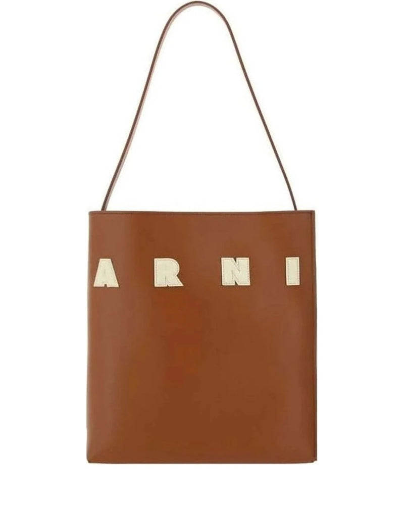 Marni Brown Calf Leather Bos Taurus Shoulder Bag 