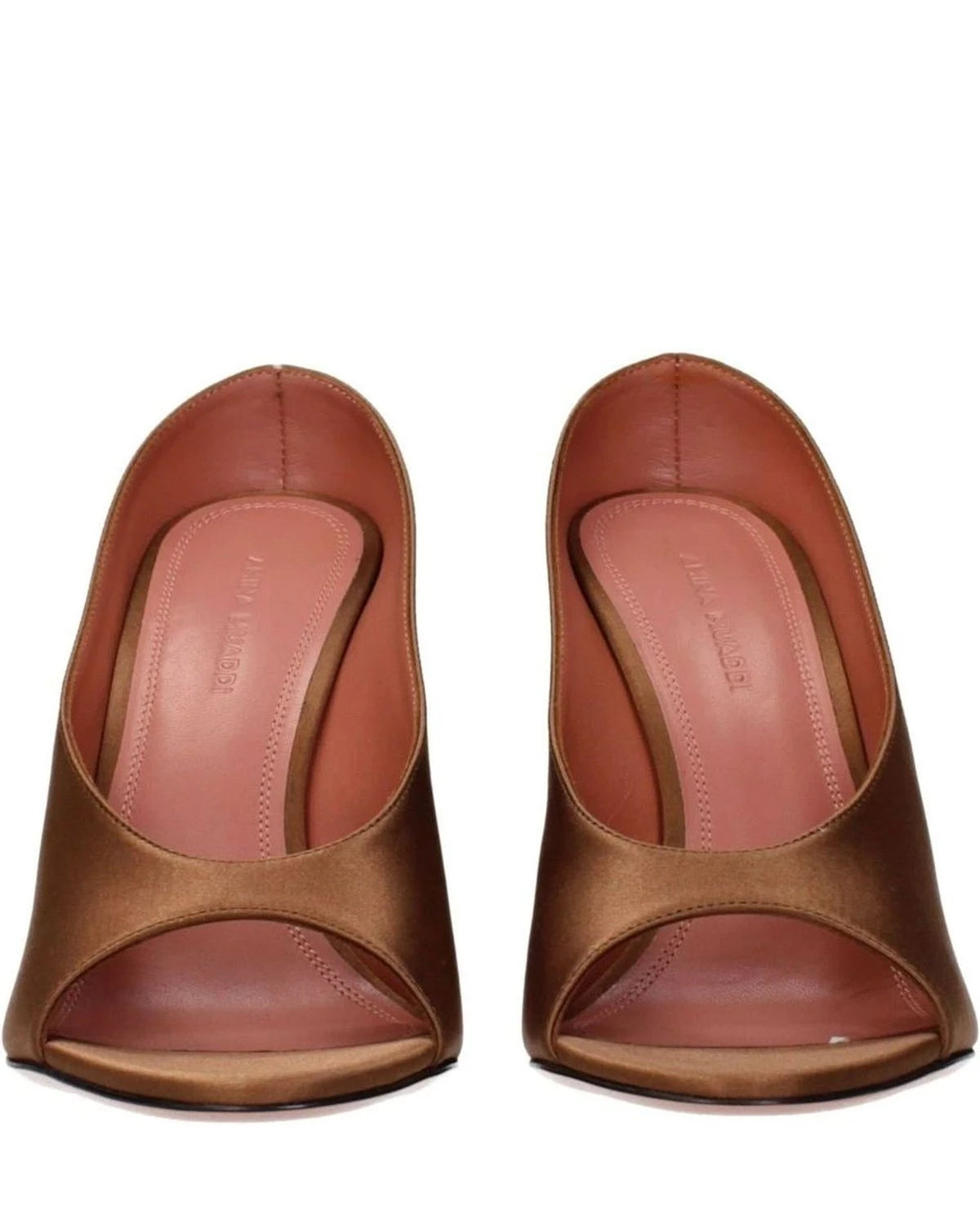 Amina Muaddi Brown Satin High Heel Pumps 