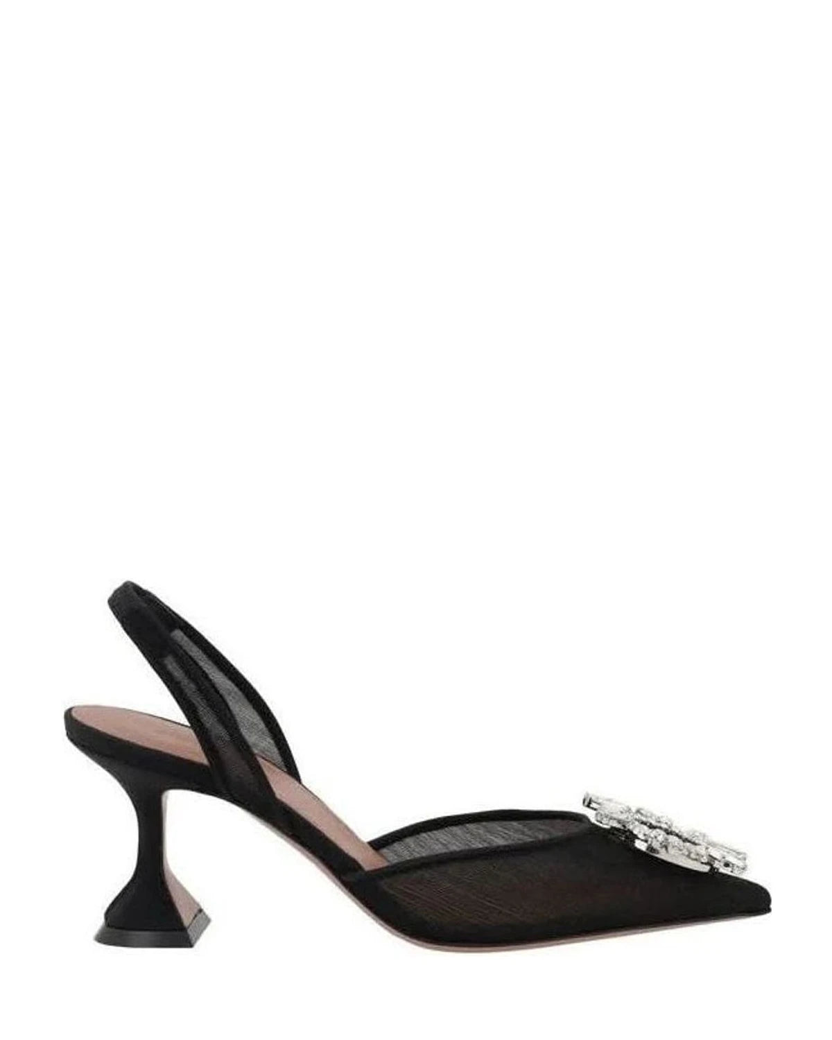 Amina Muaddi Black Nylon High Heel Pumps 