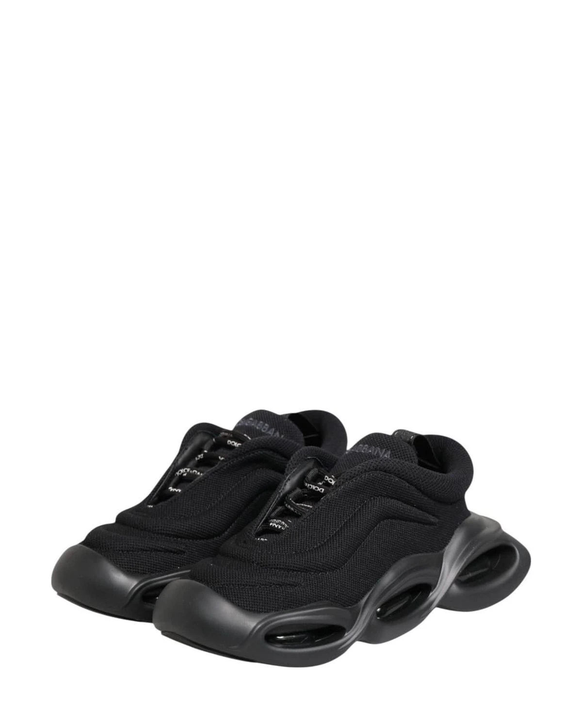 Dolce & Gabbana Black Slip On Low Top Wave Sneakers Shoes 