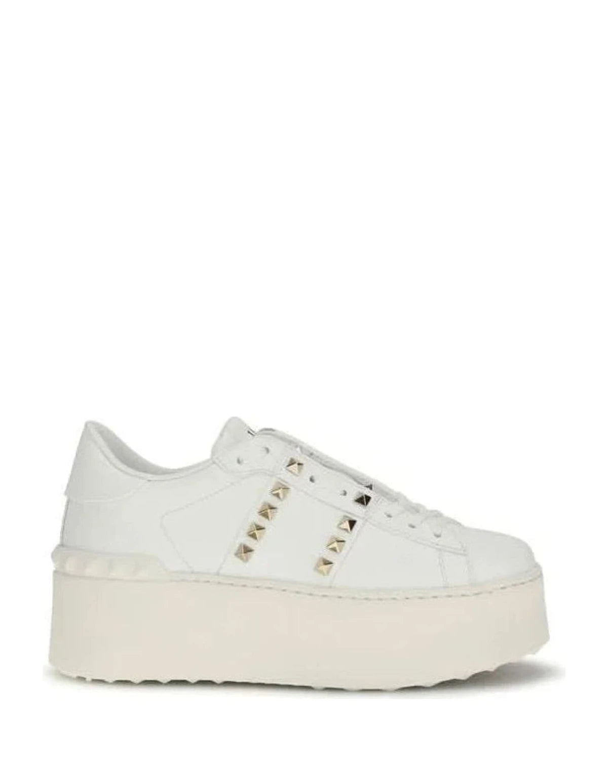 Valentino Garavani White Calf Leather Bos Taurus Platform Sneakers 