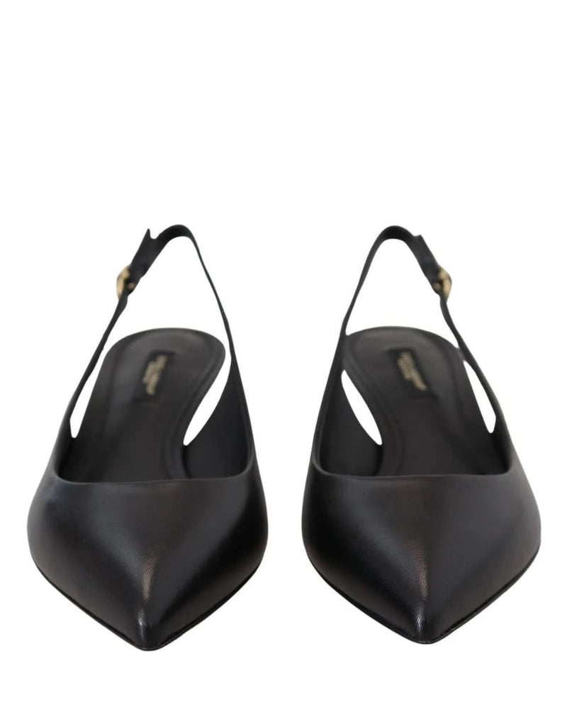 Dolce & Gabbana Black Leather Slingbacks Heels Pumps Shoes 