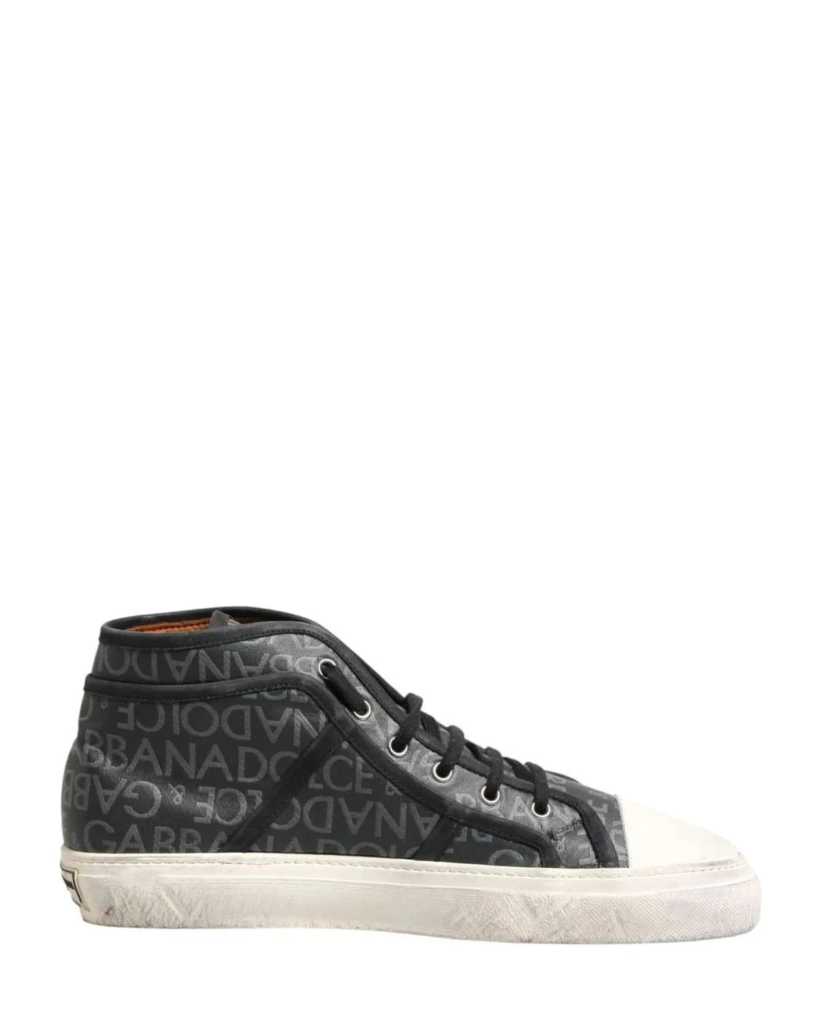 Dolce & Gabbana Black Canvas White Logo Mid Top Sneakers Shoes 