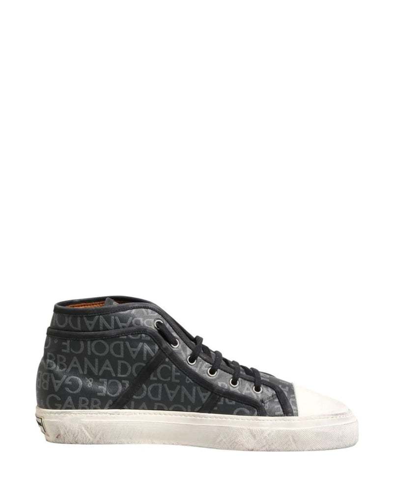 Dolce & Gabbana Black Canvas White Logo Mid Top Sneakers Shoes 