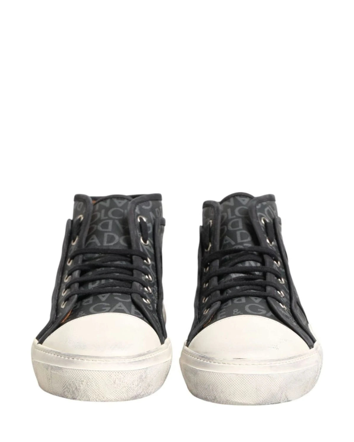 Dolce & Gabbana Black Canvas White Logo Mid Top Sneakers Shoes 