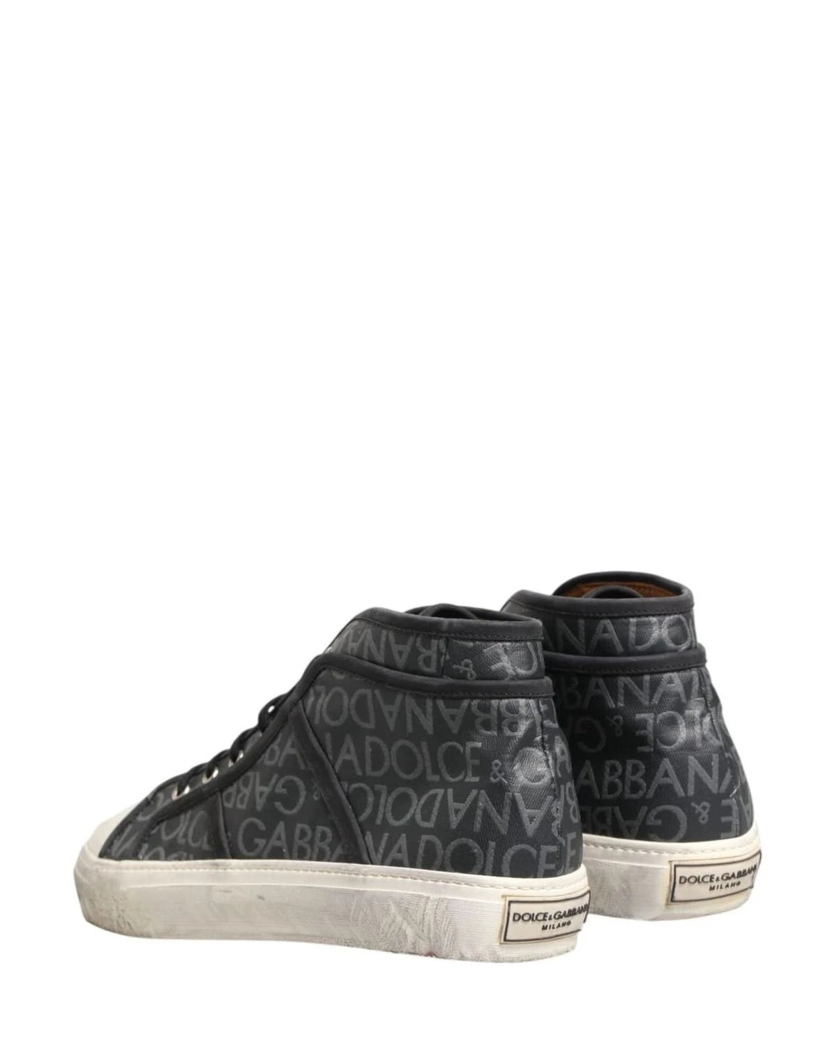 Dolce & Gabbana Black Canvas White Logo Mid Top Sneakers Shoes 