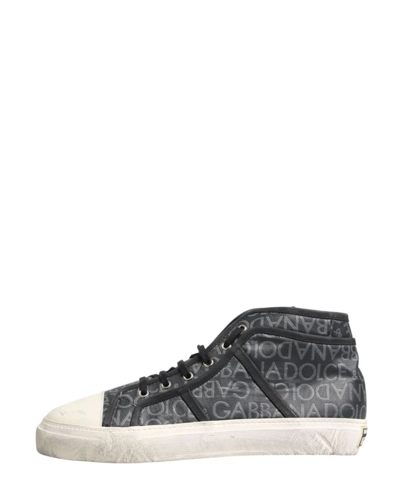 Dolce & Gabbana Black Canvas White Logo Mid Top Sneakers Shoes 