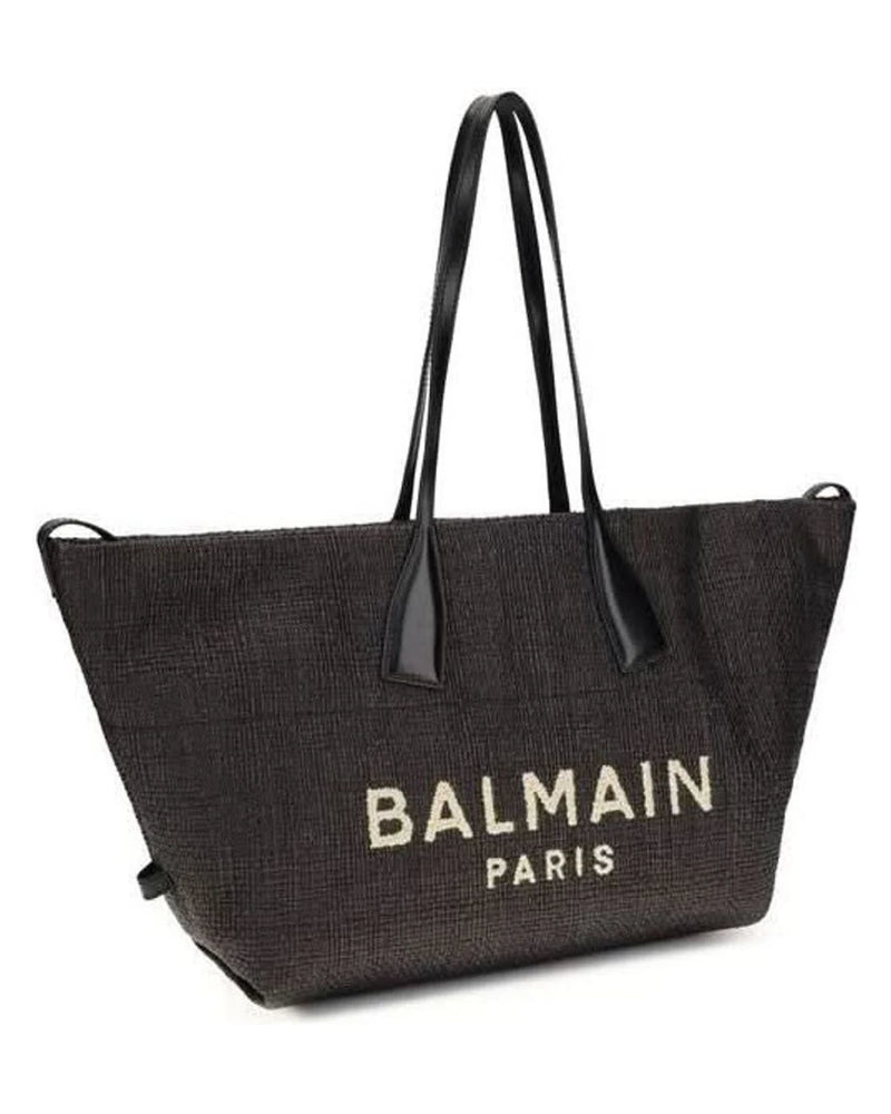 Balmain Black Raffia Shoulder Bag 