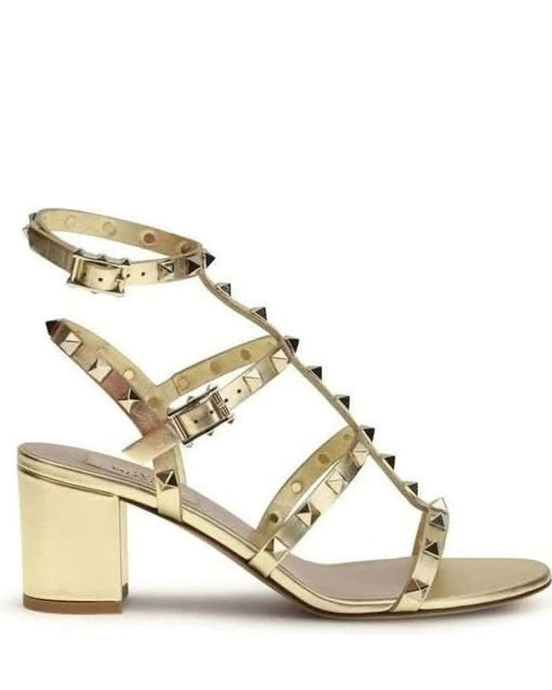 Valentino Garavani Gold Calf Leather Bos Taurus Strap Sandals 