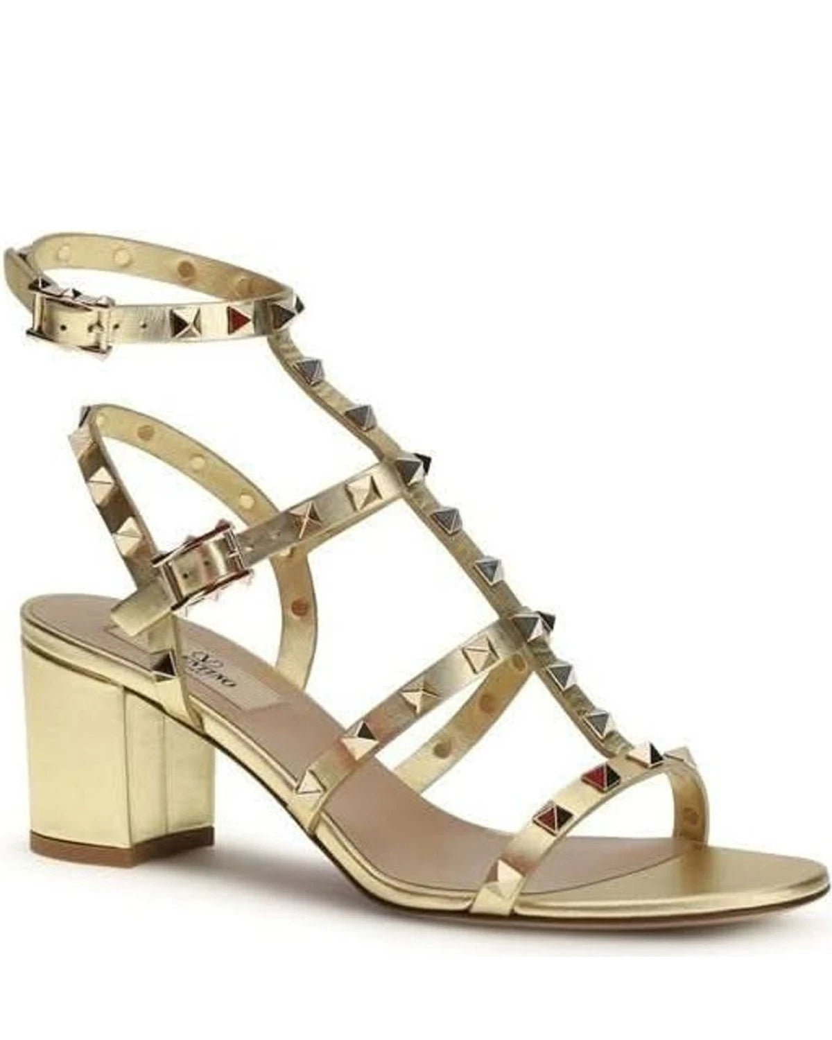 Valentino Garavani Gold Calf Leather Bos Taurus Strap Sandals 
