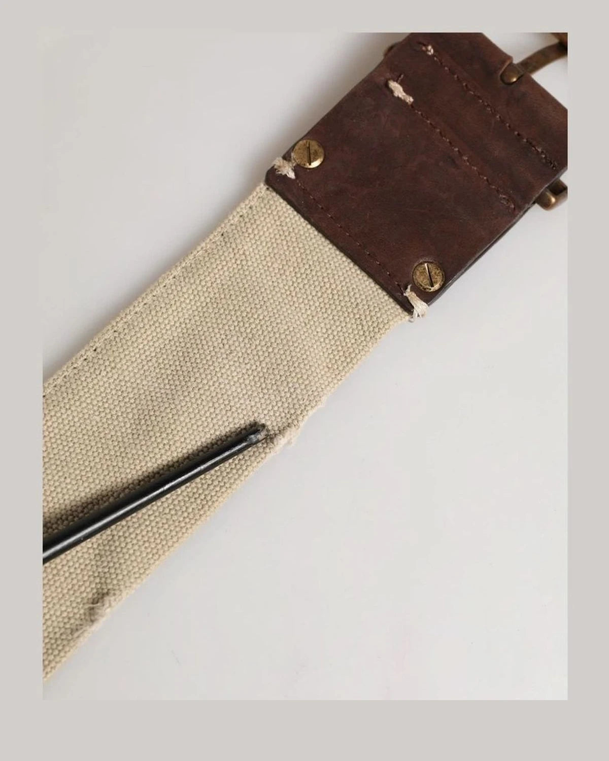 Ermanno Scervino Brown Leather Beige Canvas Metal Buckle Belt 