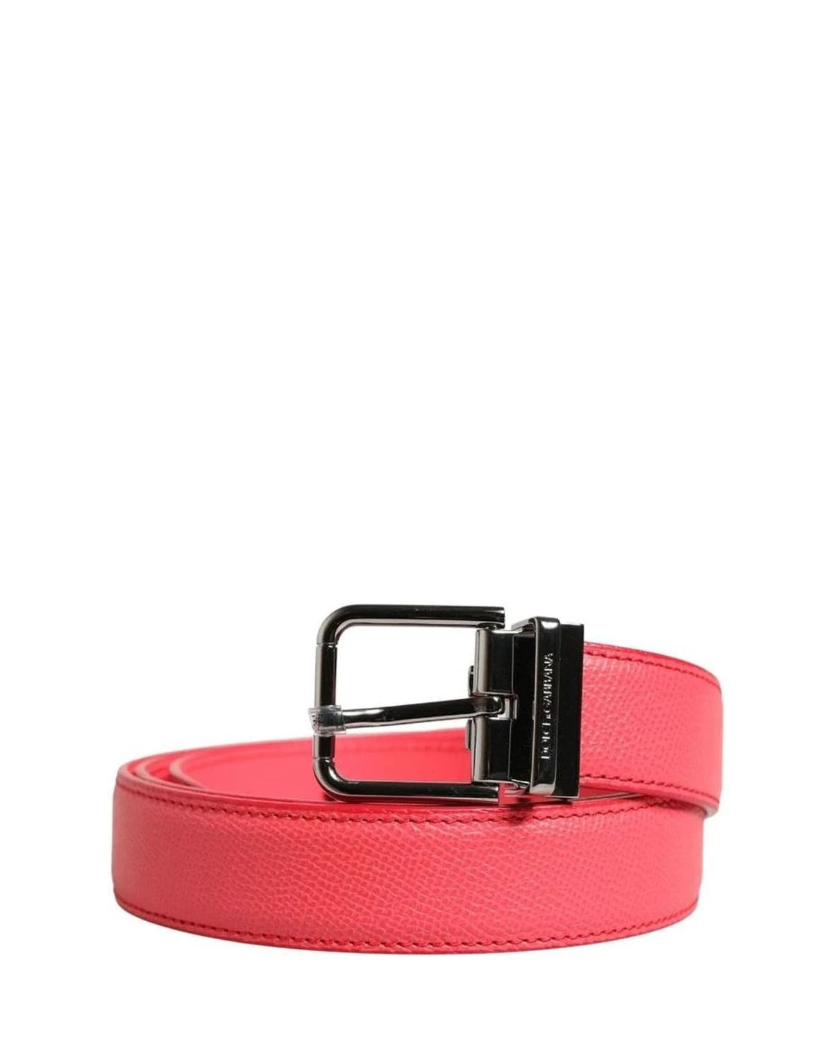 Dolce & Gabbana Pink Leather Calf Silver Metal Buckle Belt